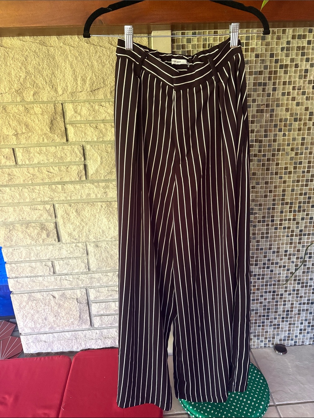Wide Leg Pinstripe Trousers in Black/White